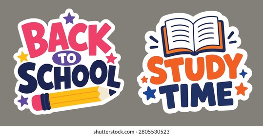 School Vibes Sticker Vector – Cute Back to School Books Typography Die Cut Sticker