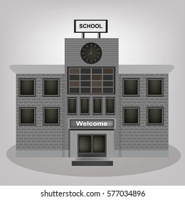 School vintage old building facade icon retro style. 