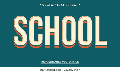 School Vintage text effect template with 3d style editable font effect