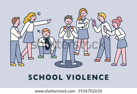 school violence. Bad students are harassing him around a student. flat design style minimal vector illustration.