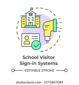 School visitor sign in systems multi color concept icon. Access control, management. Round shape line illustration. Abstract idea. Graphic design. Easy to use in infographic, presentation