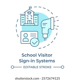 School visitor sign in systems soft blue concept icon. Access control, management. Round shape line illustration. Abstract idea. Graphic design. Easy to use in infographic, presentation