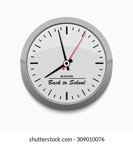 School wall clock back to the school. Vector illustration. EPS 10.