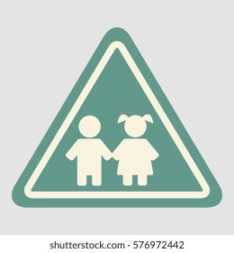 School warning road sign, kids road symbol