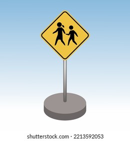 School warning sign.road sign over blue background