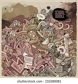 School watercolor cartoon doodles background. Vector illustration