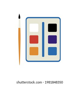 School watercolor paint flat vector icon. Learning, school, college, university, back to school. Artist paints, different colors, teaching art drawing. Vector flat illustration, cartoon style