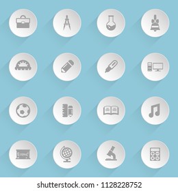 school web icons on light paper circles