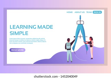 School web page concepts. Web page design templates set of boy and girl with giant school compass. Modern vector illustration designs for website development.
