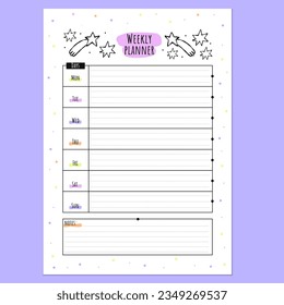 Planificador Semanal Escolar. Moderno planificador de plantillas de doodle para niños