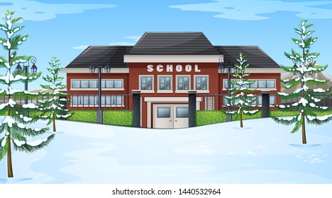 School in winter scene illustration