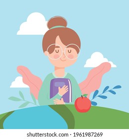School woman teacher with apple