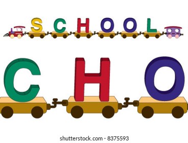 School word on the toy train
