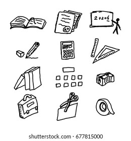 School and work items icons doodle hand drawing set