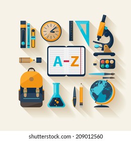 School workspace. Modern flat design.