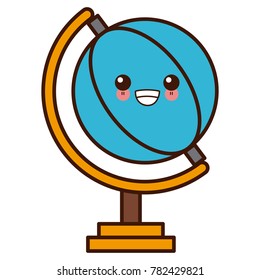 School world globe symbol kawaii cartoon
