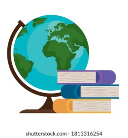 Schulwelt mit Bücherdesign, Unterrichtsstunde und Wissensthema Vektorgrafik