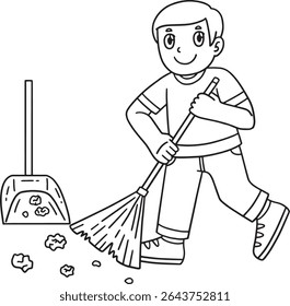 School Yard Boy Cleaning School Ground Isolated 