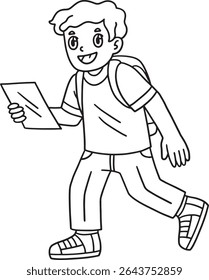 School Yard Boy Walking Towards School Isolated 