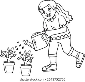 Escola Garota Quintal Regando Plantas Escola Isolada 