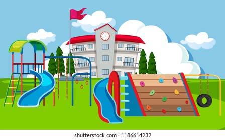 School Yard Playground Scene Illustration