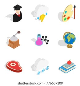 School year icons set. Isometric set of 9 school year vector icons for web isolated on white background