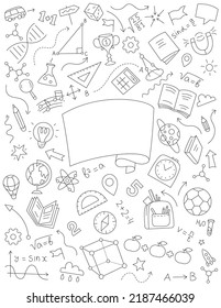 School yearbook cover. Sketch doodle background. Hand drawn vector line. Editable stroke size.