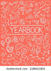 School yearbook cover. Sketch doodle background. Hand drawn vector line. Editable stroke size.