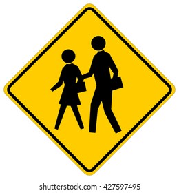 School - yellow square warning sign with black silhouettes , vector illustration