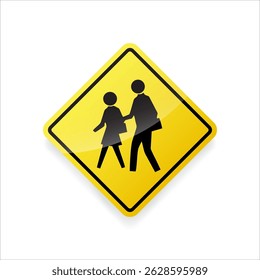 Zona escolar, niños cruzando la carretera, señal de advertencia, señal de tráfico, Vector, símbolo, señal de transporte.