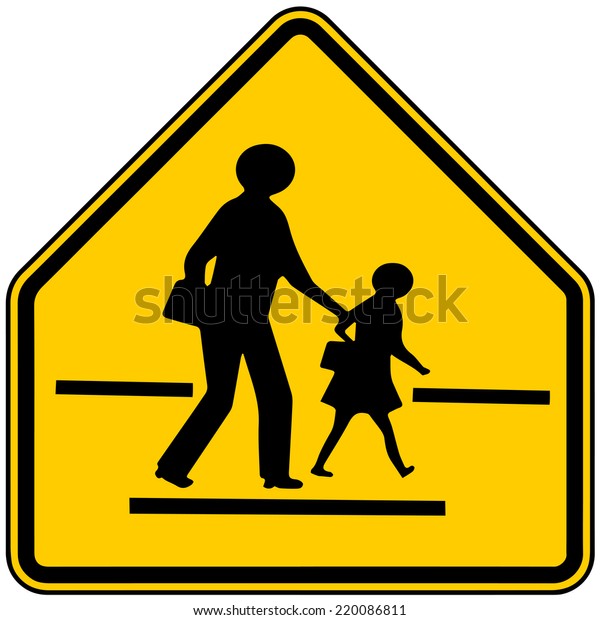 School zone or children crossing sign isolated on white
background. 