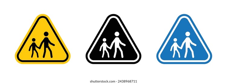 School Zone Crossing Sign. Children Safety Road Warning. Pedestrian Caution Symbol.