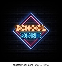School zone neon sign vector. sign symbol