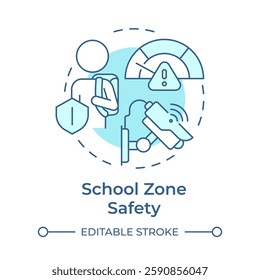 School zone safety soft blue concept icon. Protect children and pedestrians. Traffic management system. Round shape line illustration. Abstract idea. Graphic design. Easy to use in booklet