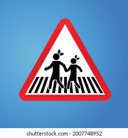 Schulzone signiert über einzelne Vektorgrafiken. Die Schüler gehen zurück zur Schule. Bildungs-Zentrum Straßenrichtungszeichen. Gelbes Warnzeichen mit Text. Verkehrszeichen für Kinder. Fußgängerkreuzzeichen.