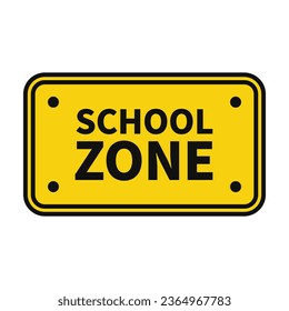School Zone Sign In Yellow Rectangle School With Black Line For Information Area

