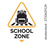 School Zone Traffic Sign Vector – Children Crossing Warning Sign. School Zone Sign Vector Illustration – Education Area Traffic Symbol. School Zone Signboard Vector – Education Safety Road Sign