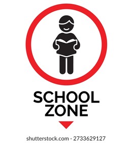 Vector de Señales de Tráfico de Zona Escolar – Señal de Advertencia de Cruce de Niños. Ilustración vectorial de la señal de la zona escolar - Símbolo de tráfico del área de Educación. Vector de letreros de zona escolar – Señal de carretera de seguridad de Educación