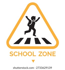 School Zone Traffic Sign Vector – Children Crossing Warning Sign. School Zone Sign Vector Illustration – Education Area Traffic Symbol. School Zone Signboard Vector – Education Safety Road Sign