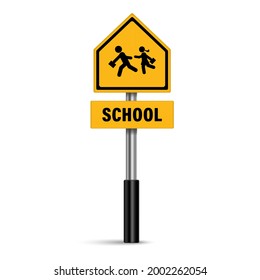 School zone warning sign vector on white background