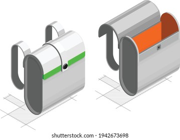 Schoolbag or backpack design, object isometric view, isolated on white. Vector