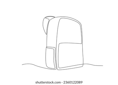 A schoolbag with a bag in front and side. School bag one-line drawing