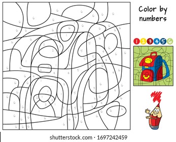 Schoolbag. Color by numbers. Coloring book. Educational puzzle game for children. Cartoon vector illustration