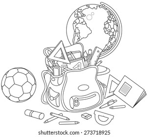 Schoolbag, globe and ball