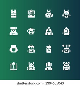 schoolbag icon set. Collection of 16 filled schoolbag icons included Backpack, Backpacks
