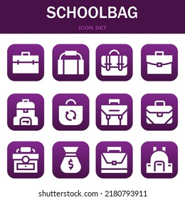 Schoolbag Icon Set. Vector  Illustrations Related With Briefcase, Gym Bag And Briefcase