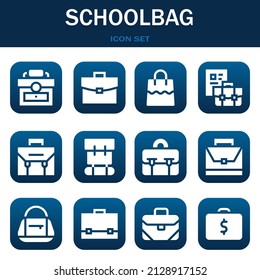 schoolbag icon set. Vector thin line illustrations related with Briefcase, Briefcase and Bag