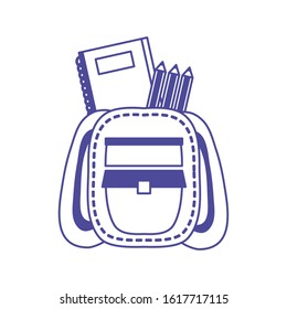 schoolbag with notebook and colors pencils vector illustration design
