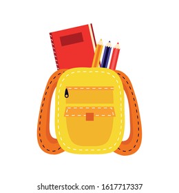schoolbag with notebook and colors pencils vector illustration design