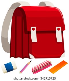 Schoolbag and other stationaries illustration
